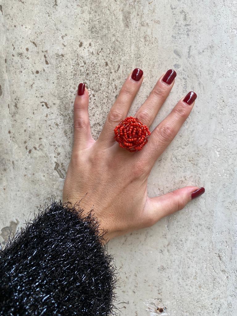 Anello Perline Fiore - giallo - Bijondo