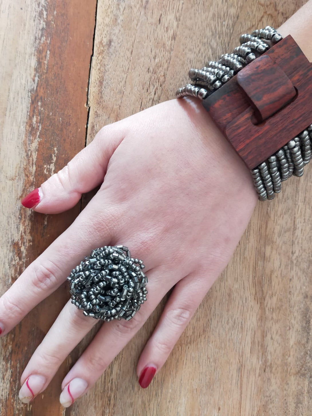 Anello Perline Fiore-argento-Bijondo