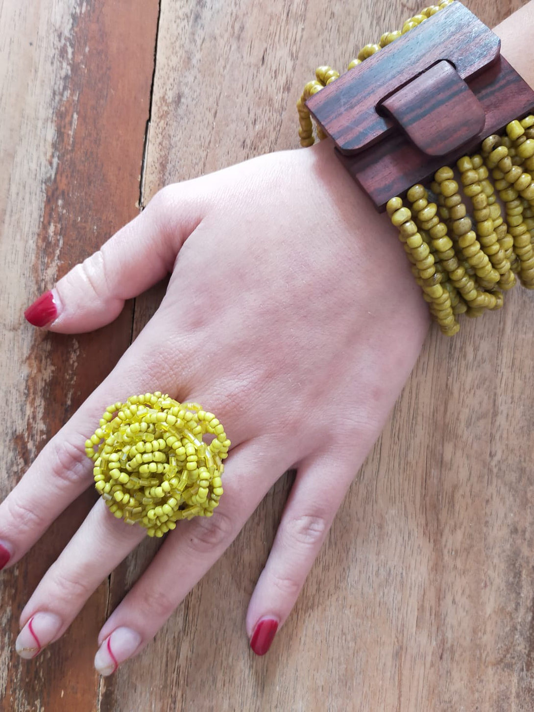 Anello Perline Fiore-giallo-Bijondo