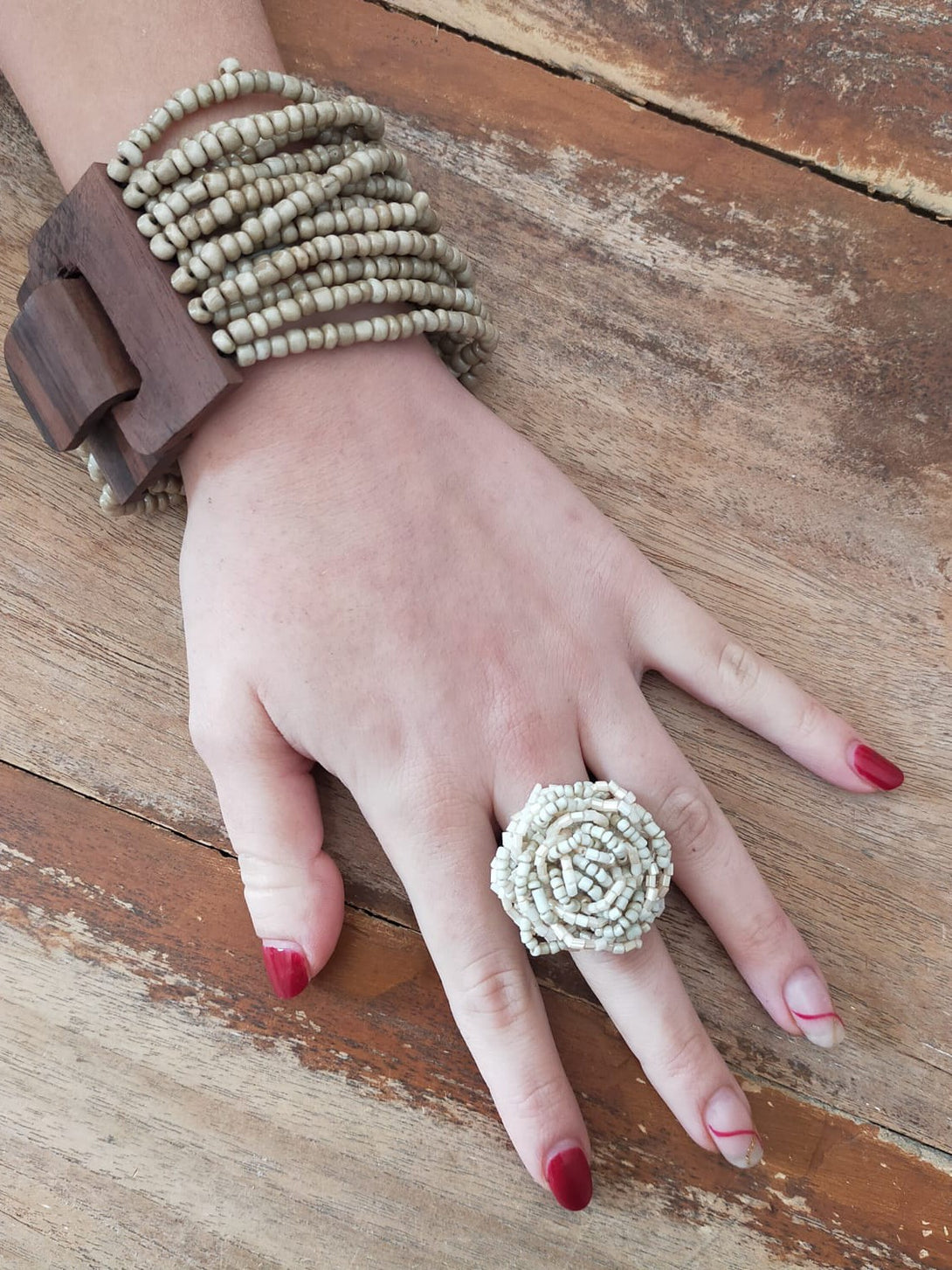 Anello Perline Fiore-sabbia-Bijondo