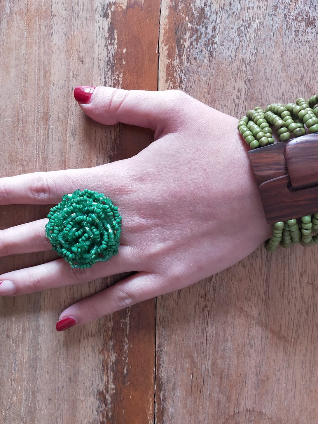 Anello Perline Fiore-verde-Bijondo