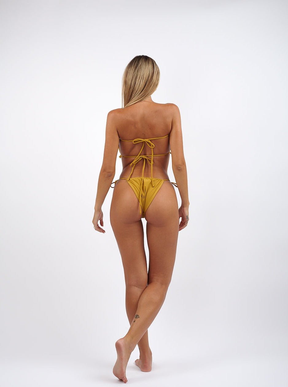 Bikini fascia volant e laccetti Miami - senape - Bijondo