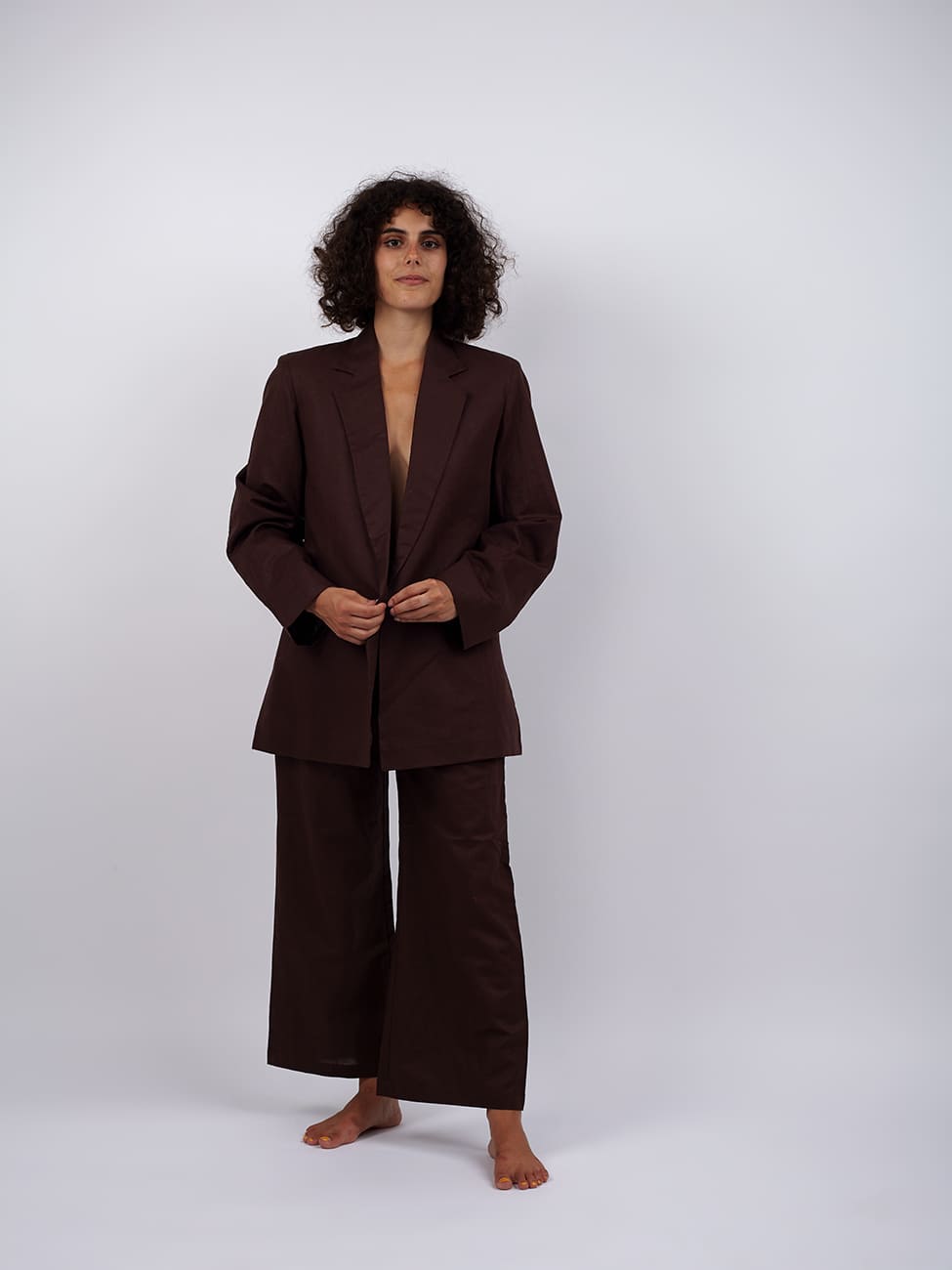 Blazer Lino Shanti Ji - marrone - Bijondo