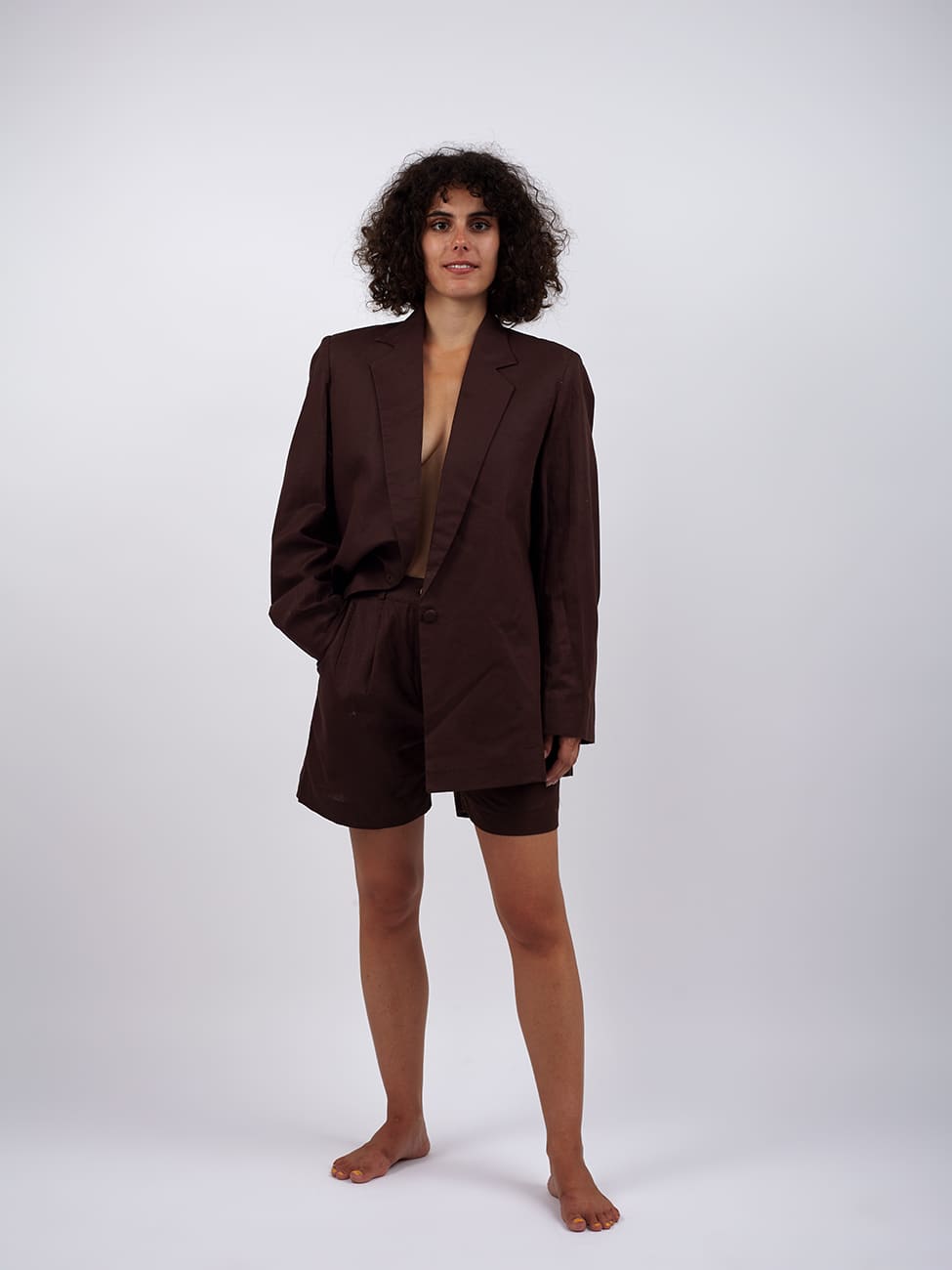 Blazer Lino Shanti Ji - marrone - Bijondo