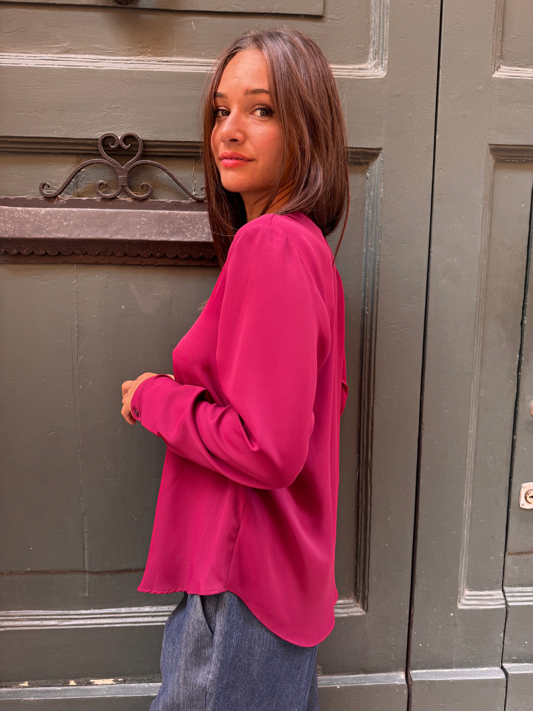 Blusa con scollo a V rouches Nelly-camicia-Bijondo-Bijondo