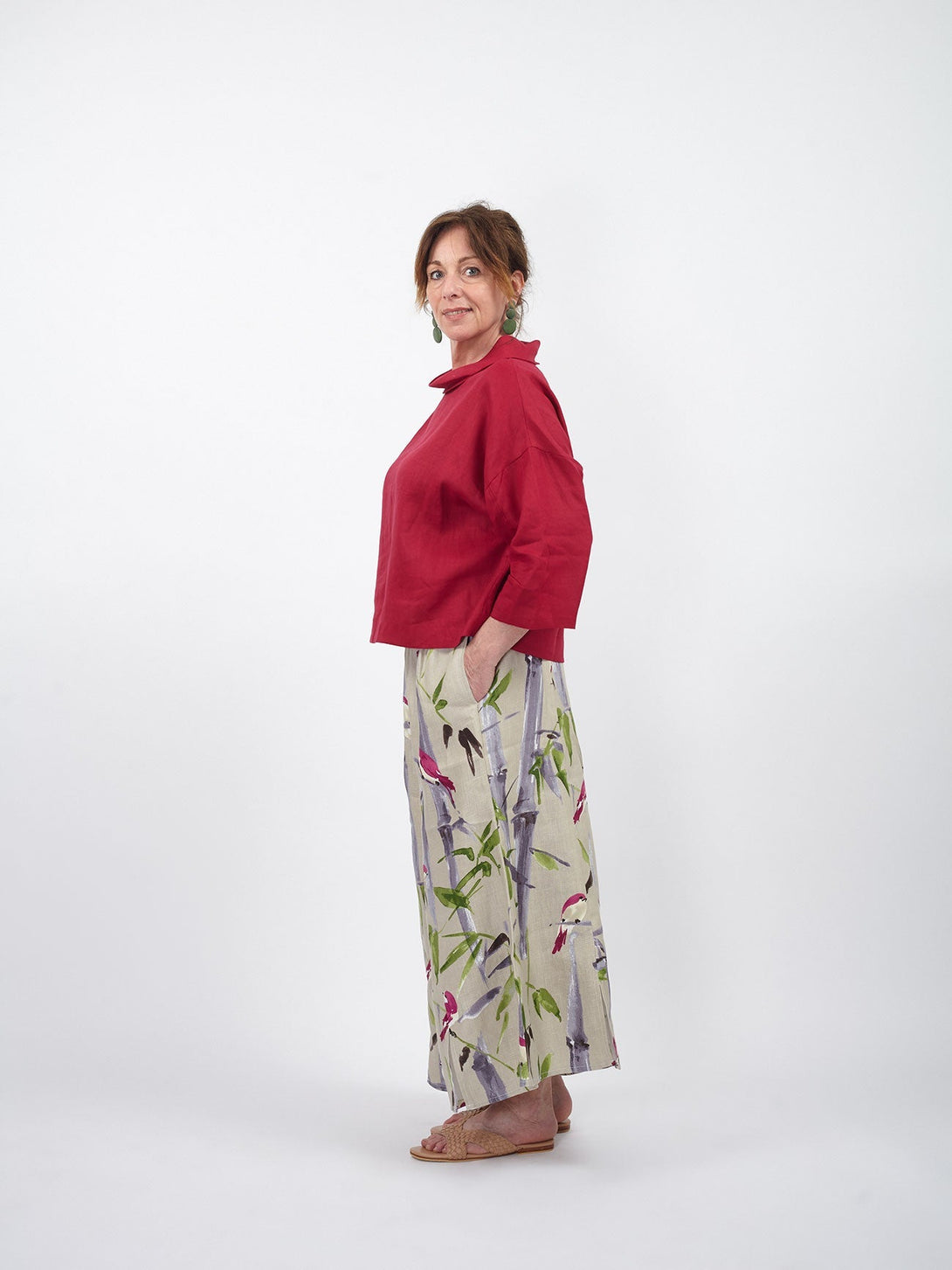 Blusa in lino collo morbido Ornella-rosso ciliegia-Bijondo