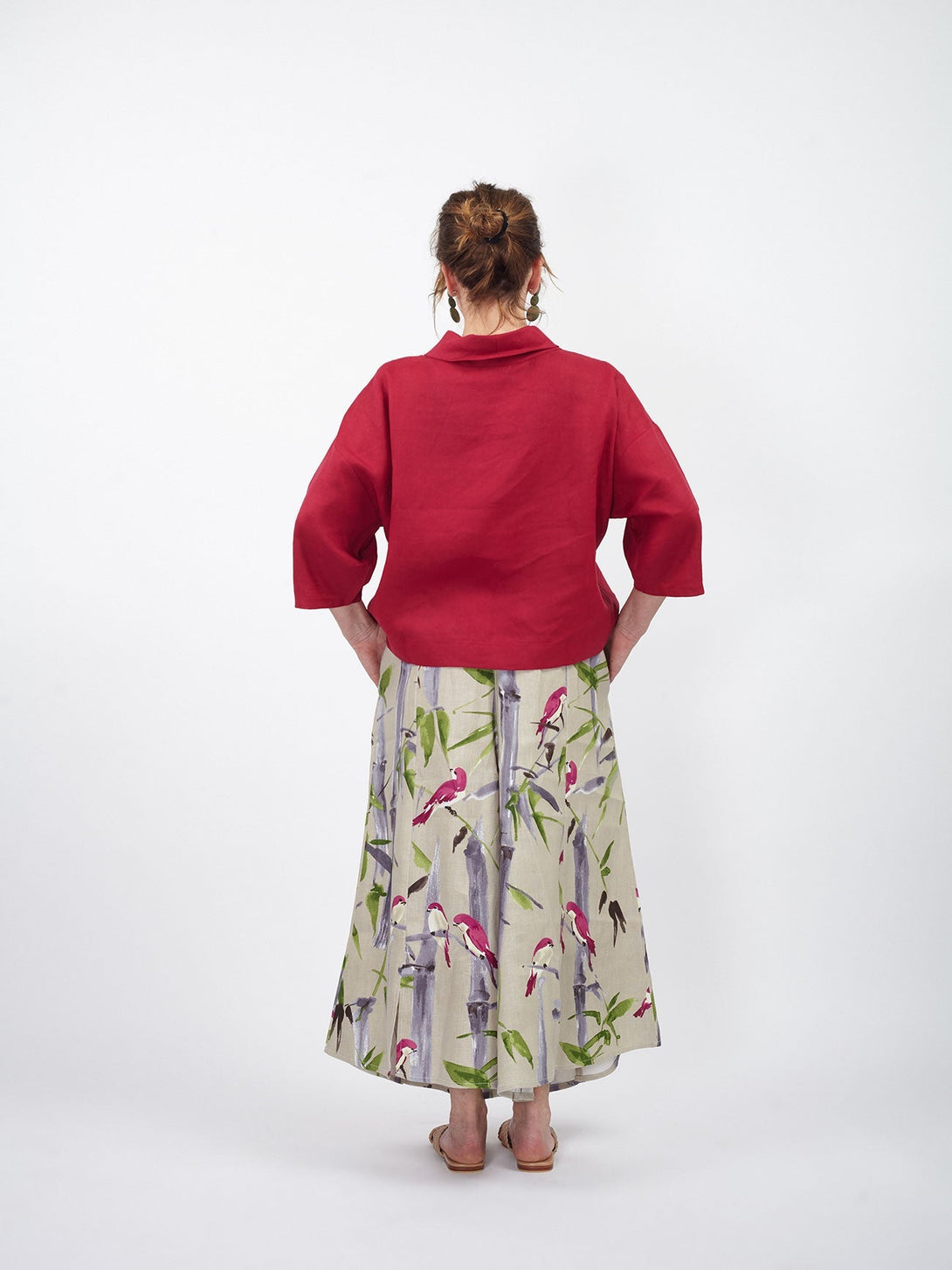 Blusa in lino collo morbido Ornella-rosso ciliegia-Bijondo