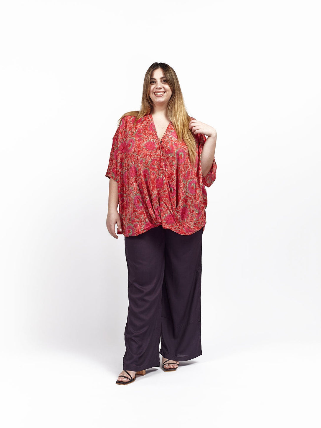 Blusa over seta manica pipistrello Celine - rosso - Bijondo