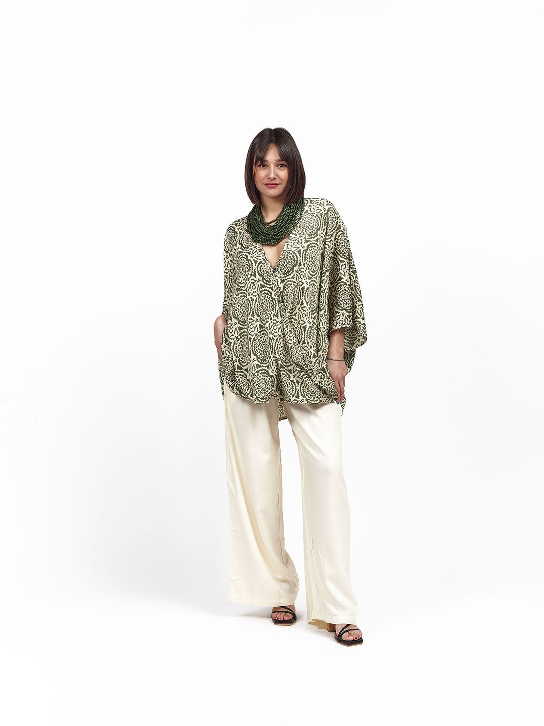 Blusa over seta manica pipistrello Celine - verde - Bijondo