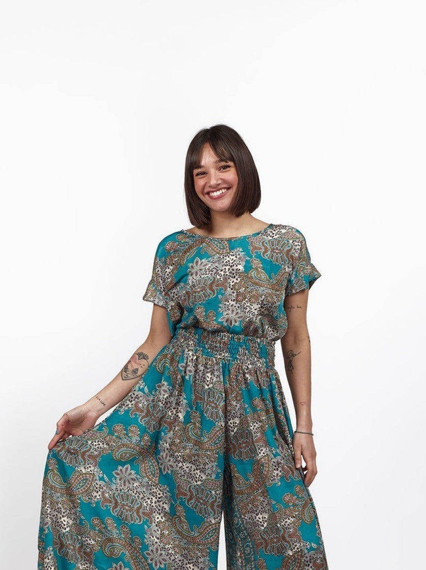 Blusa seta manica Giselle - azzurro - Bijondo