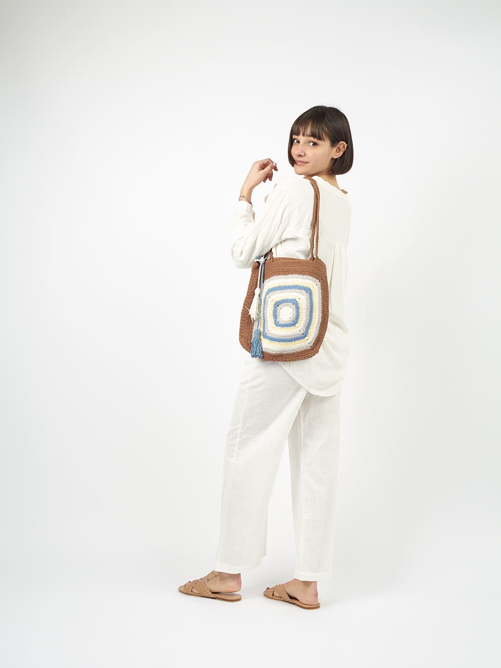 Borsa tracolla boho Crochet Kanna - marrone - Bijondo