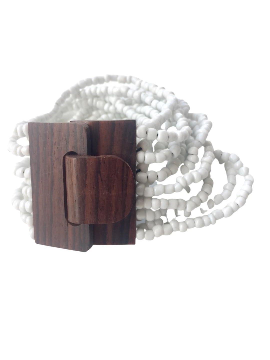 Bracciale Fibbia, legno e perline di vetro, elasticizzato - bianco - Bijondo