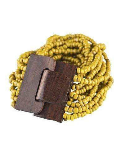 Bracciale Fibbia, legno e perline di vetro, elasticizzato - multicolor - Bijondo