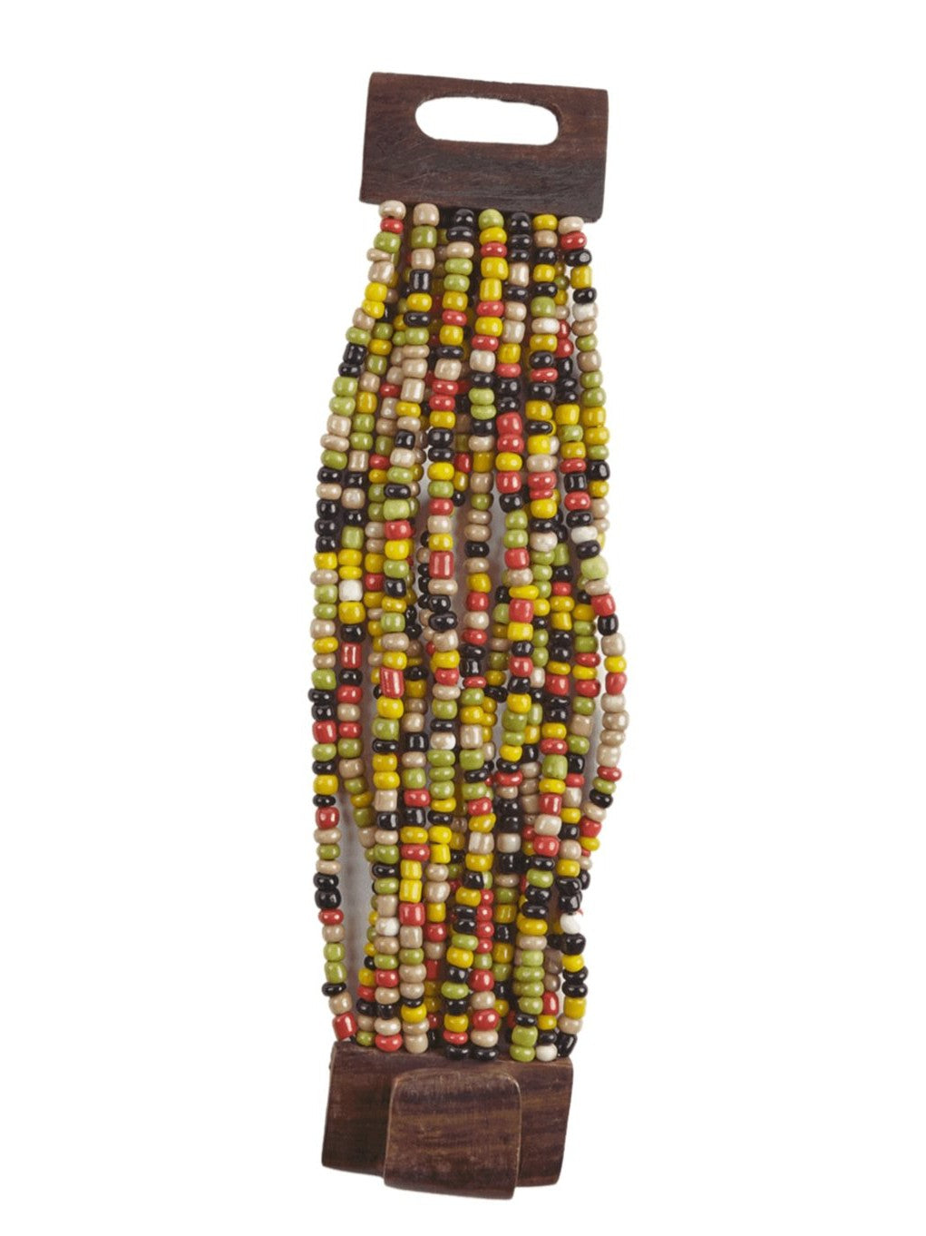 Bracciale Fibbia, legno e perline di vetro, elasticizzato - multicolor - Bijondo