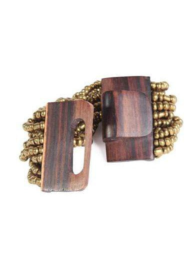 Bracciale Fibbia, legno e perline di vetro, elasticizzato - oro - Bijondo