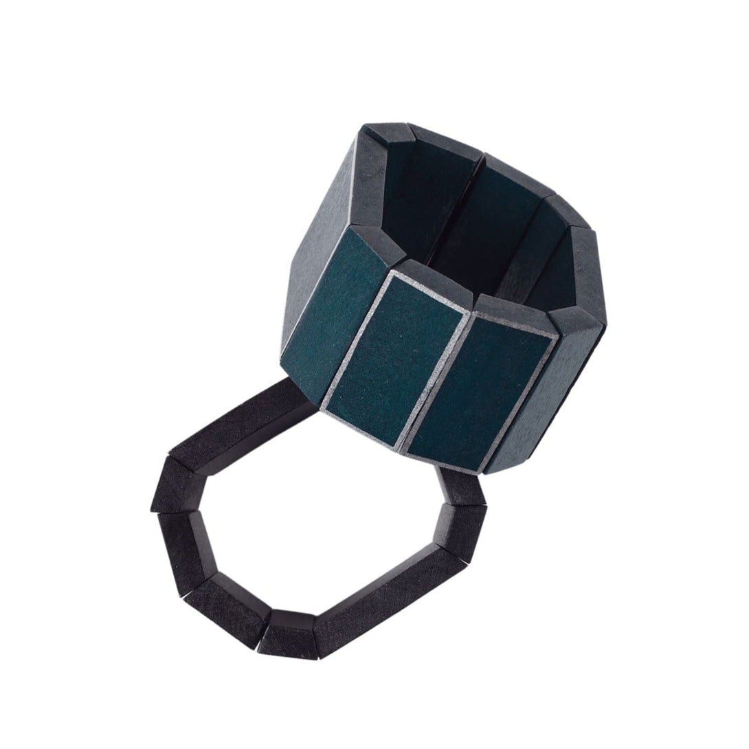 Bracciale Legno grande elasticizzato Ciad Metallic - petrolio - Bijondo