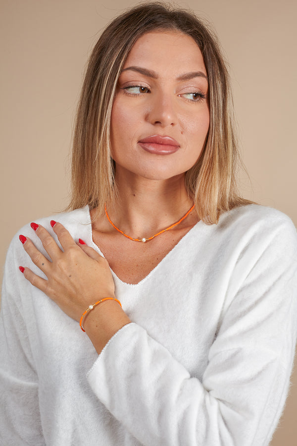 Bracciale Pearl con perline di vetro-bracciale-Bijondo-Arancione-Bijondo