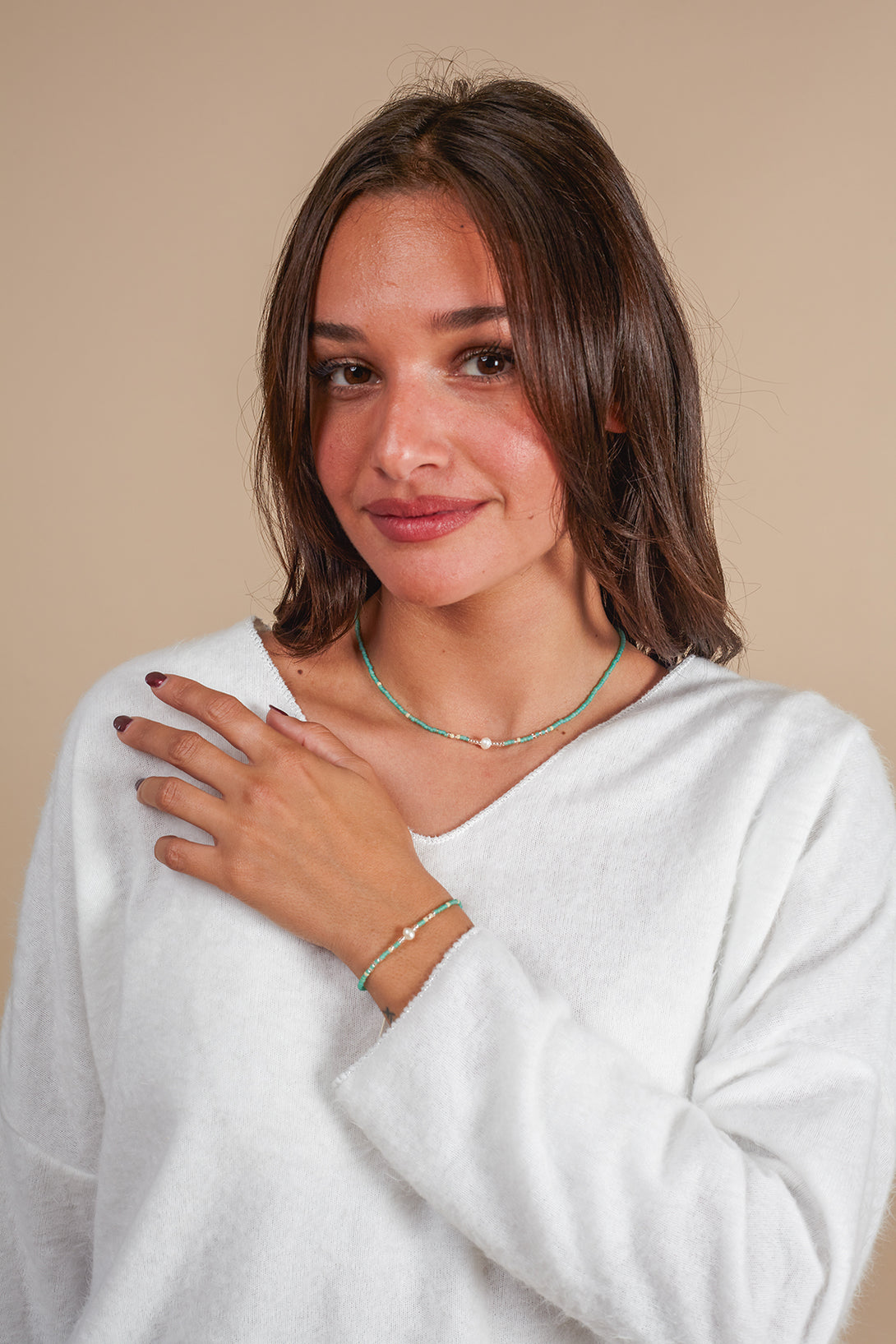 Bracciale Pearl con perline di vetro-bracciale-Bijondo-Turchese-Bijondo