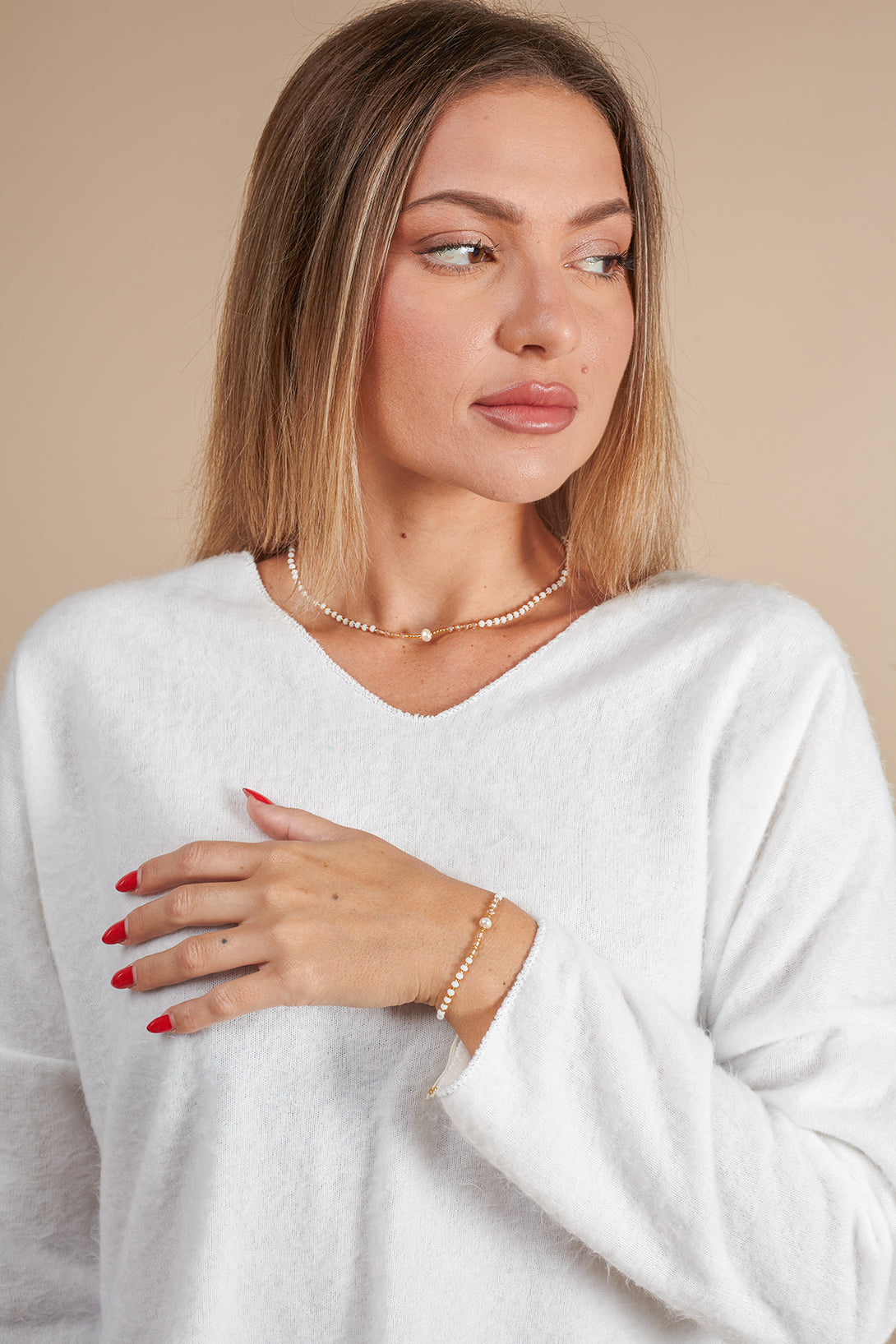 Bracciale Perla con perline di vetro-collana-Bijondo-Bianco-Bijondo