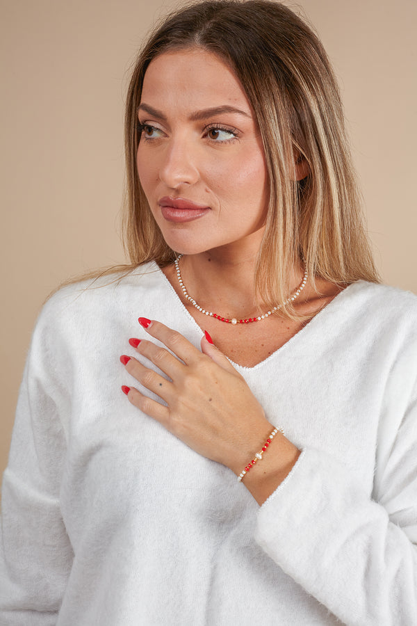 Bracciale Perla con perline di vetro-collana-Bijondo-Rosso-Bijondo