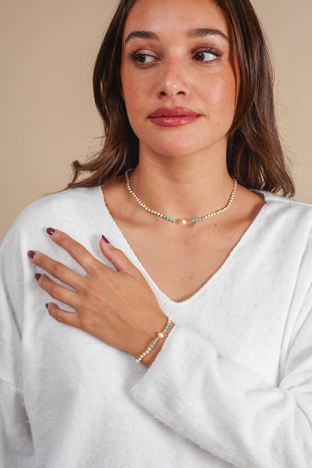 Bracciale Perla con perline di vetro-collana-Bijondo-Turchese-Bijondo