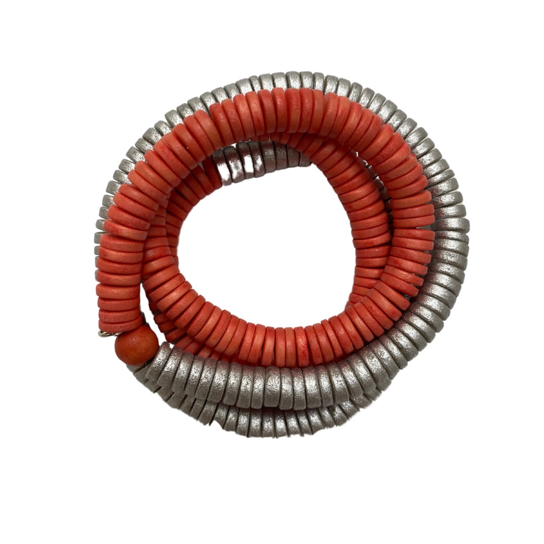 Bracciale Rory legno elastico metallic mix-aragosta-Bijondo