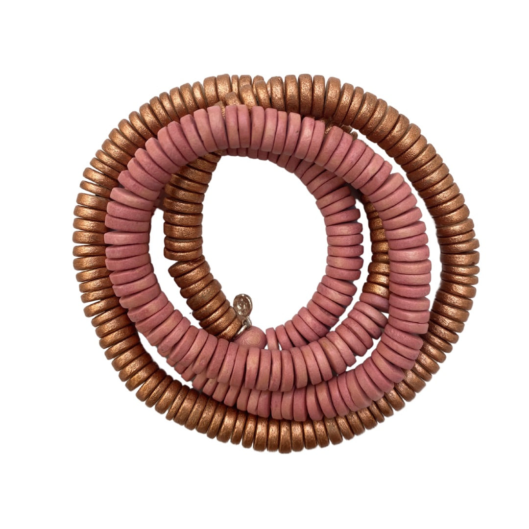 Bracciale Rory legno elastico metallic mix-cipria-Bijondo