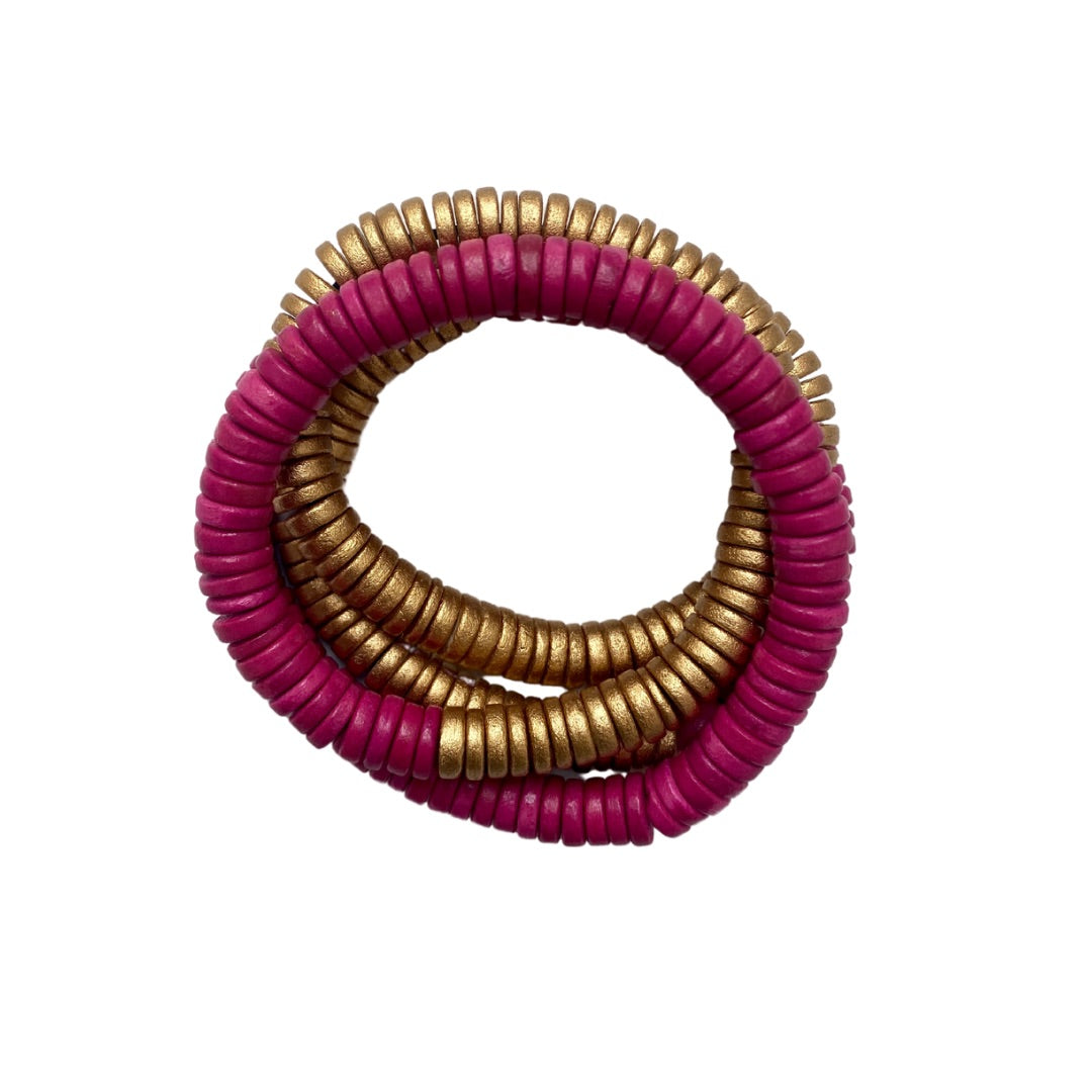 Bracciale Rory legno elastico metallic mix-fucsia-Bijondo