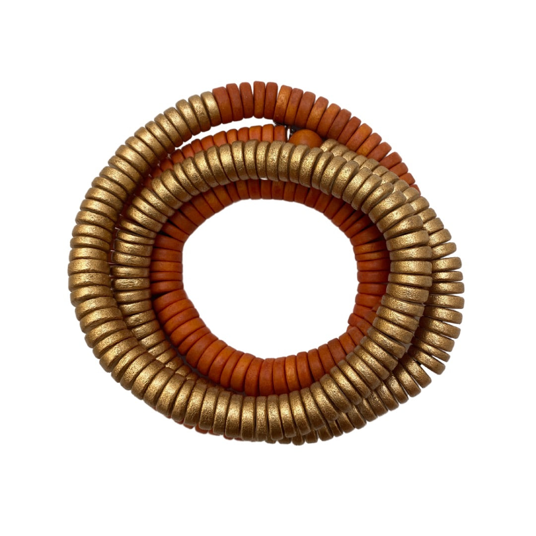 Bracciale Rory legno elastico metallic mix-ocra-Bijondo