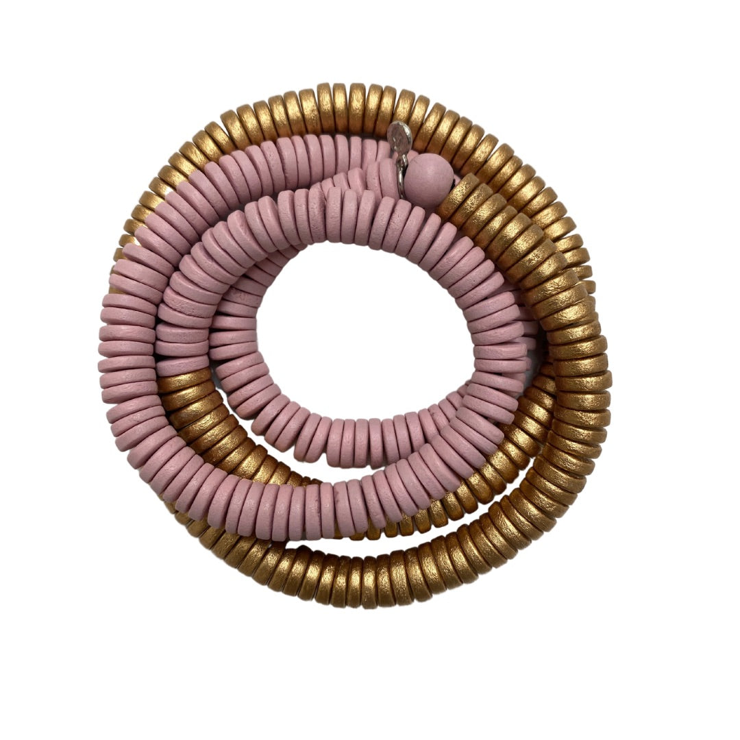 Bracciale Rory legno elastico metallic mix-rosa quarzo-Bijondo