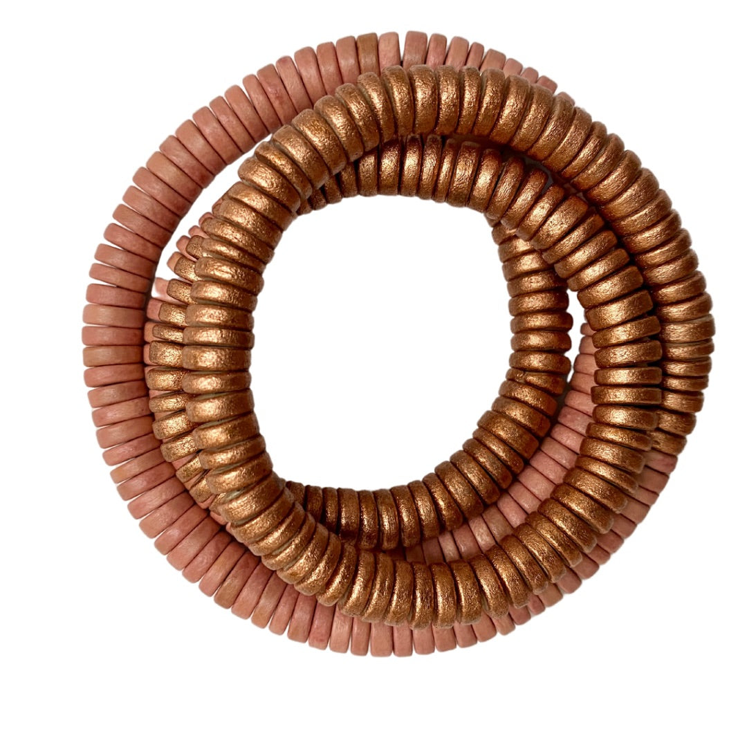 Bracciale Rory legno elastico metallic mix-salmone-Bijondo