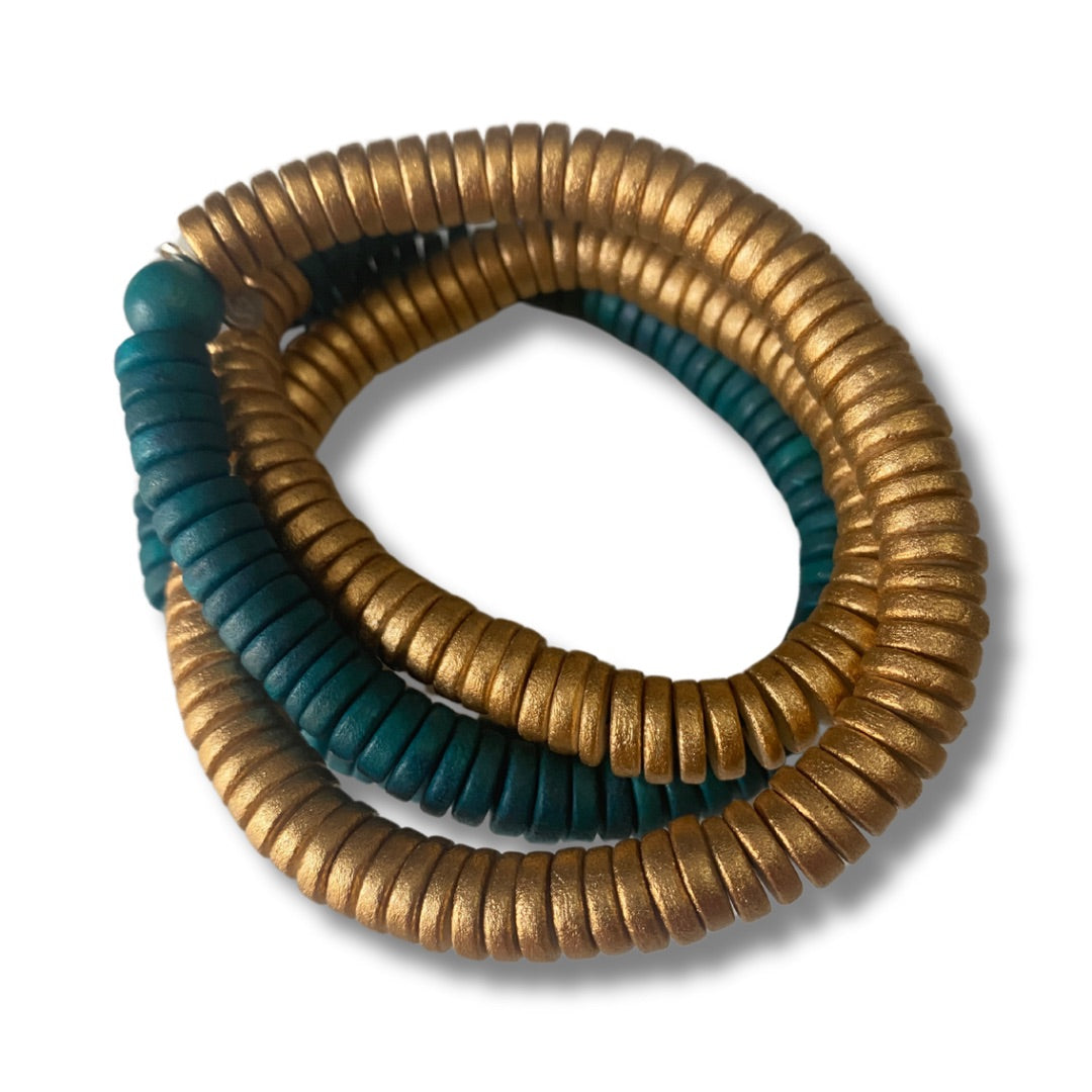 Bracciale Rory legno elastico metallic mix-smeraldo-Bijondo