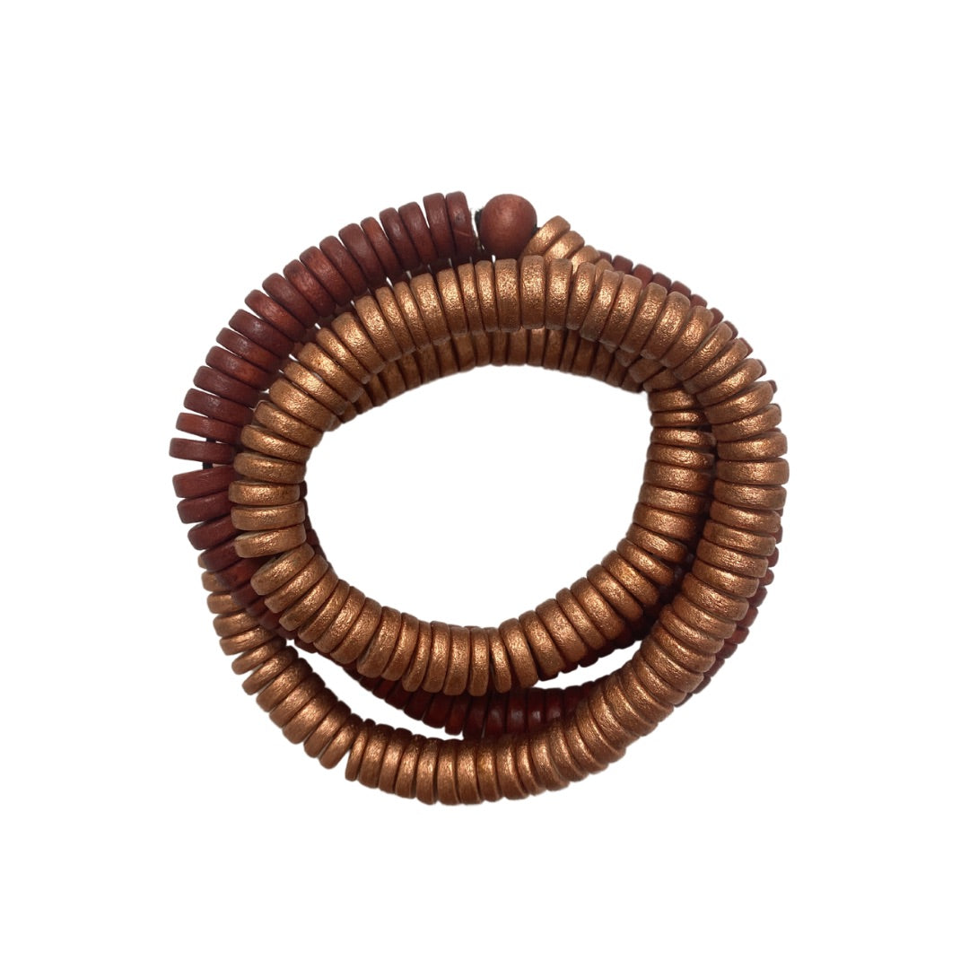 Bracciale Rory legno elastico metallic mix-terra-Bijondo