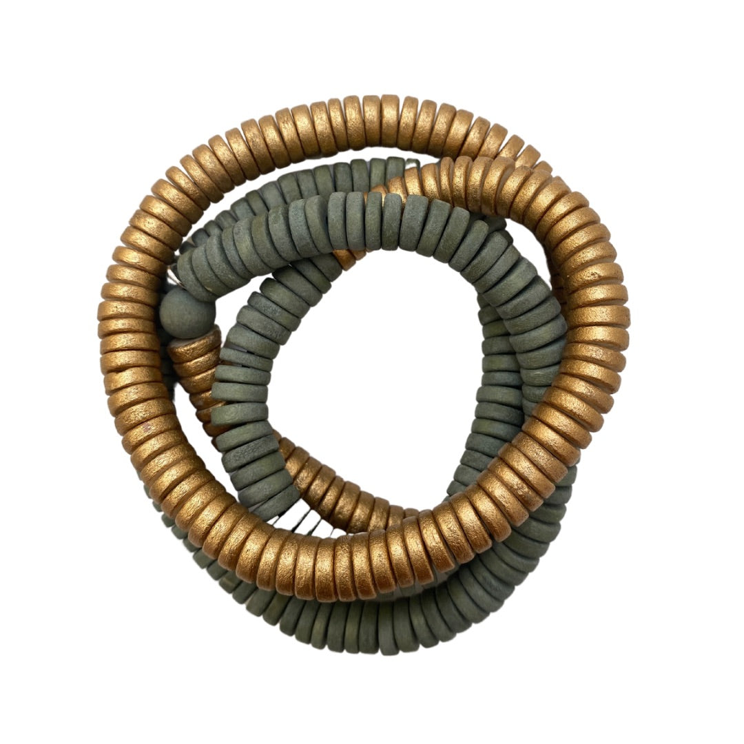 Bracciale Rory legno elastico metallic mix-verde-Bijondo