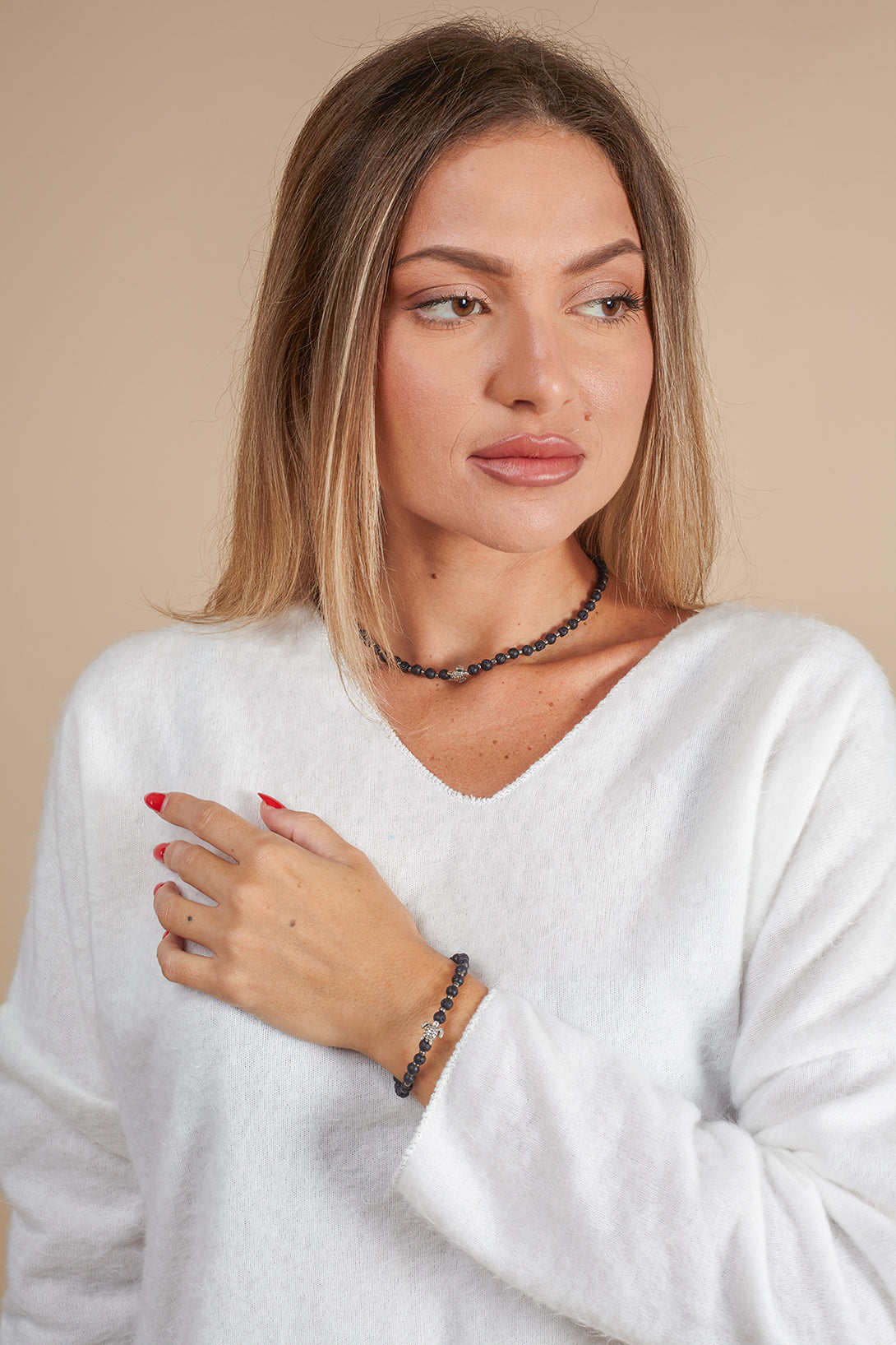 Bracciale Turtle con perline di vetro-bracciale-Bijondo-Nero-Bijondo