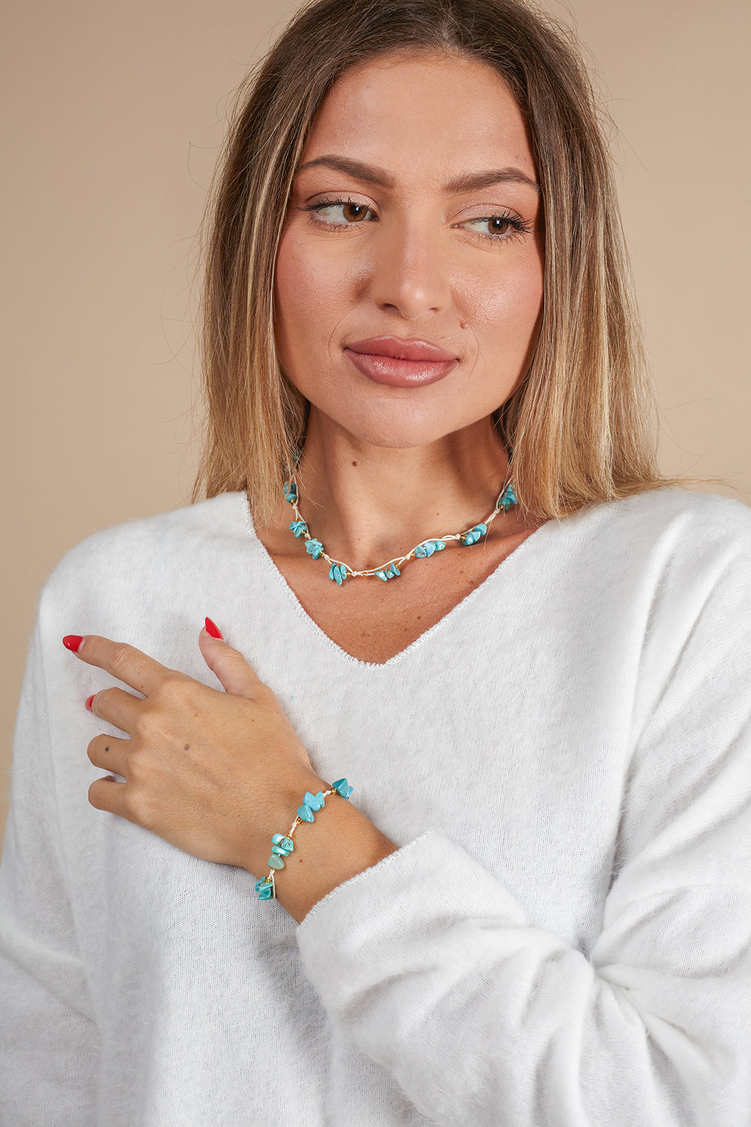 Bracciale cotone e madreperla/pietra Sally-bracciale-Bijondo-Turchese-Bijondo