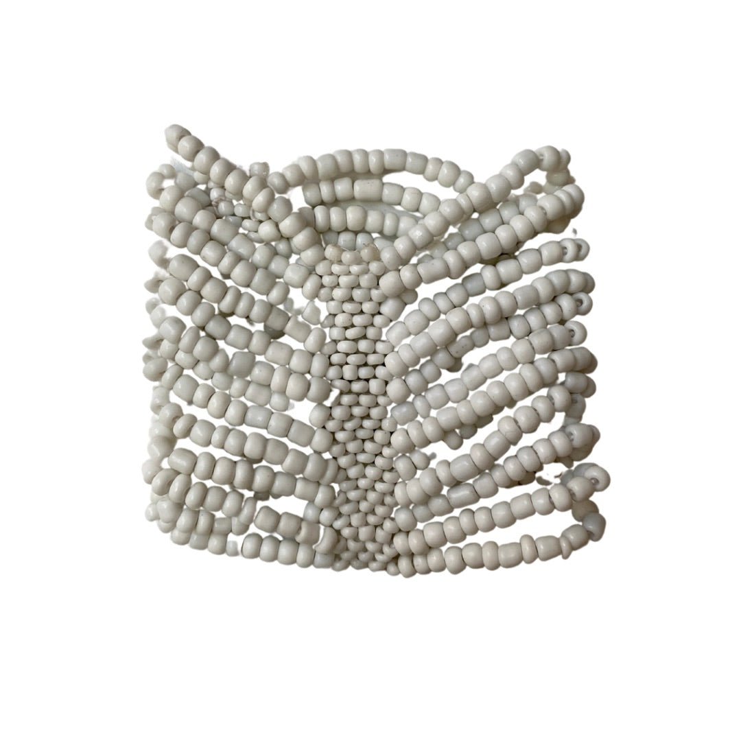 Bracciale elasticizzato perline vetro Isabella - bianco - Bijondo