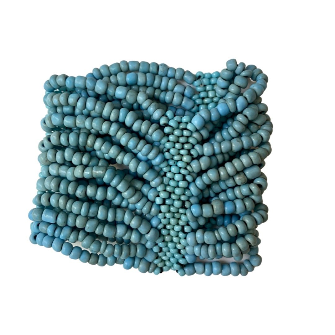 Bracciale elasticizzato perline vetro Isabella - celeste - Bijondo