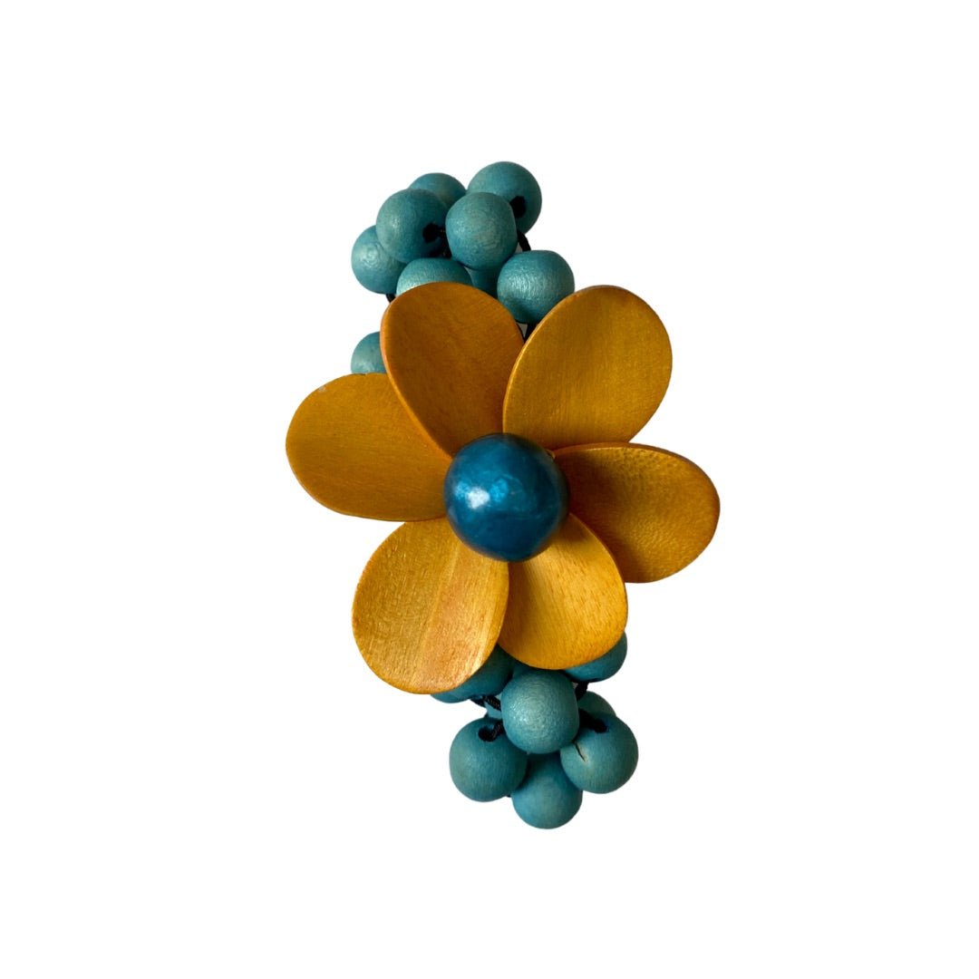 Bracciale legno elasticizzato Flower - giallo - Bijondo