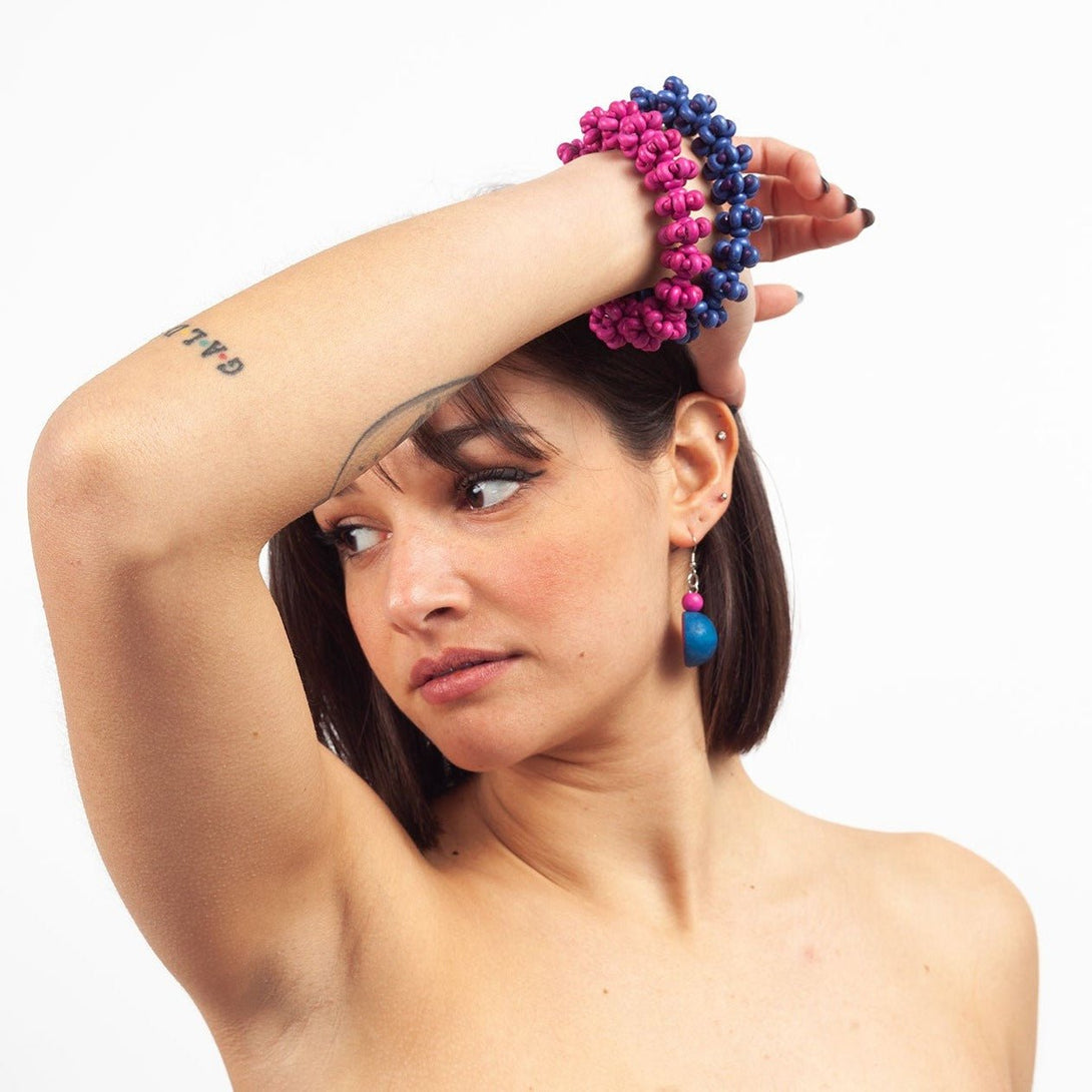 Bracciale legno elasticizzato Netra - fucsia - Bijondo