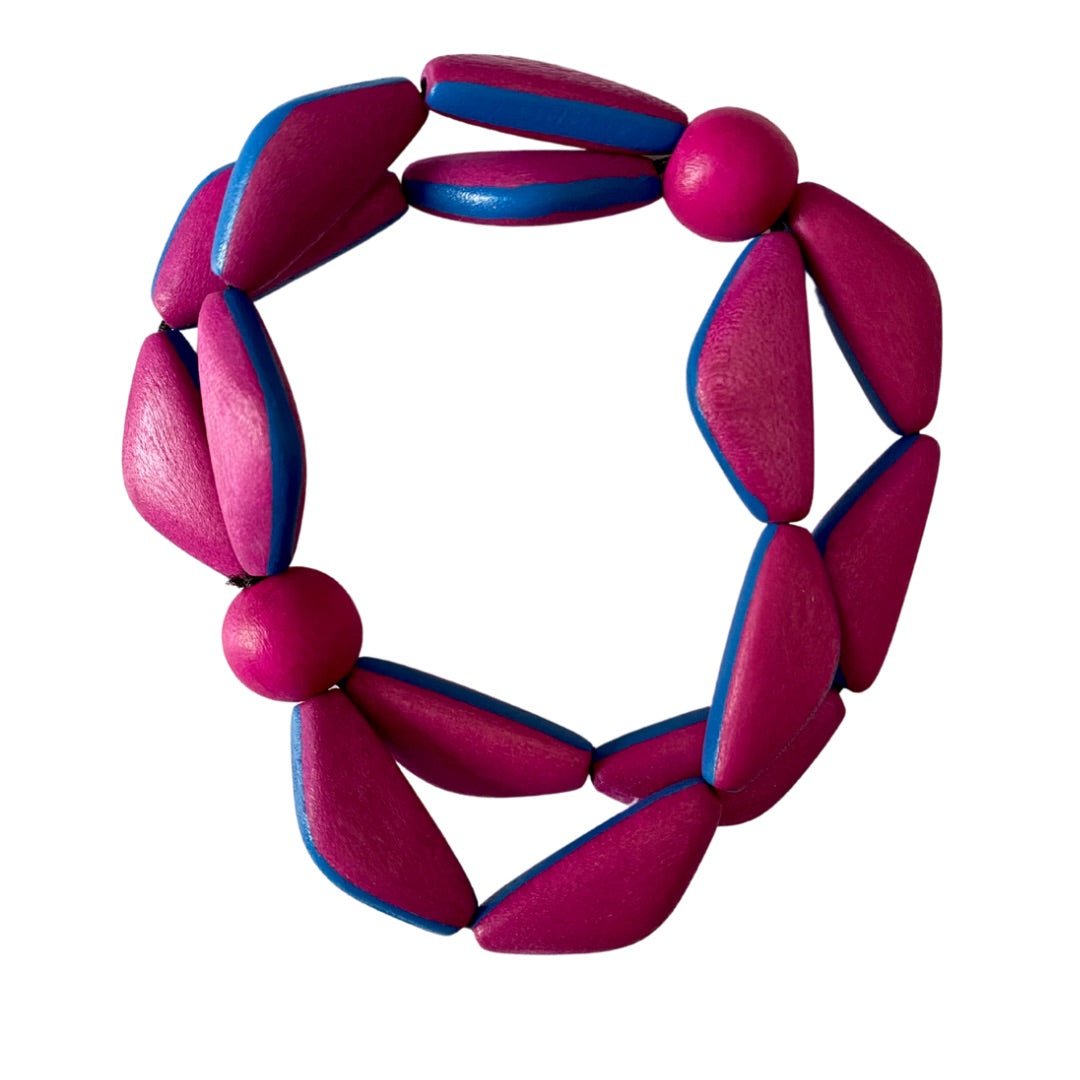 Bracciale legno elasticizzato Thailandia - fucsia - Bijondo