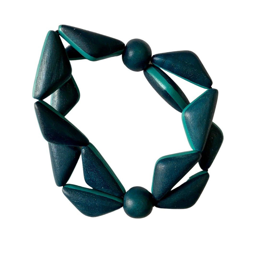 Bracciale legno elasticizzato Thailandia - petrolio - Bijondo