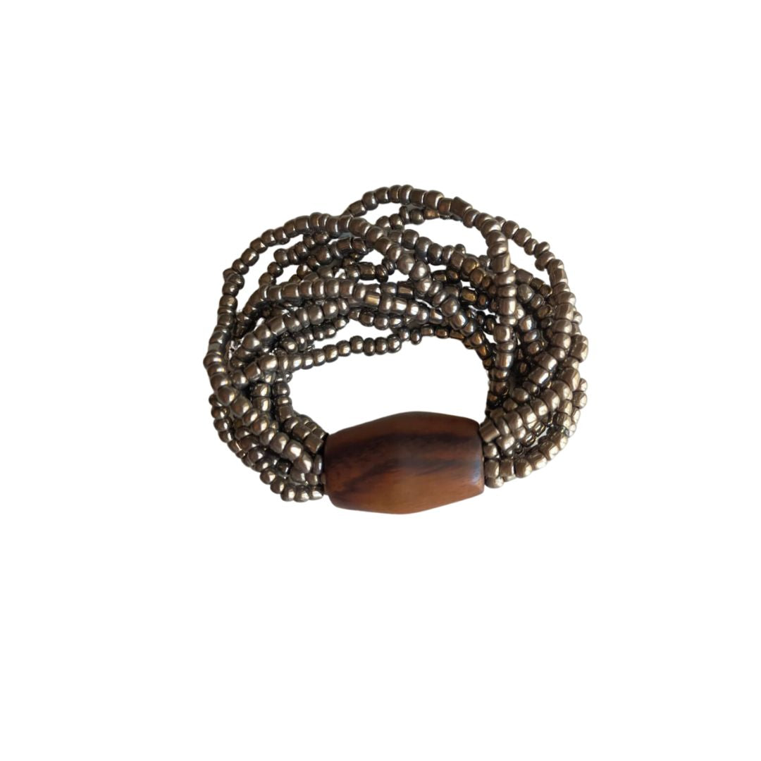 Bracciale vetro e legno, elasticizzato Laura-argento-Bijondo