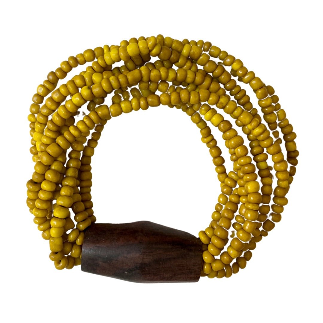 Bracciale vetro e legno, elasticizzato Laura - giallo - Bijondo