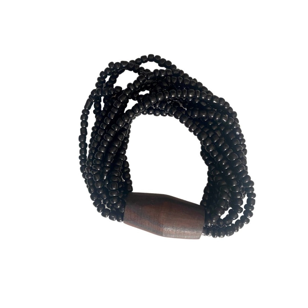 Bracciale vetro e legno, elasticizzato Laura - nero - Bijondo