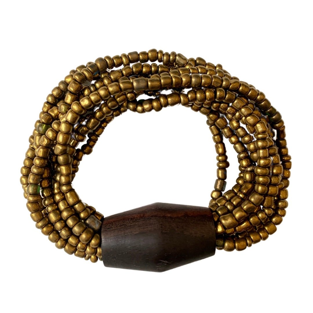 Bracciale vetro e legno, elasticizzato Laura - oro - Bijondo