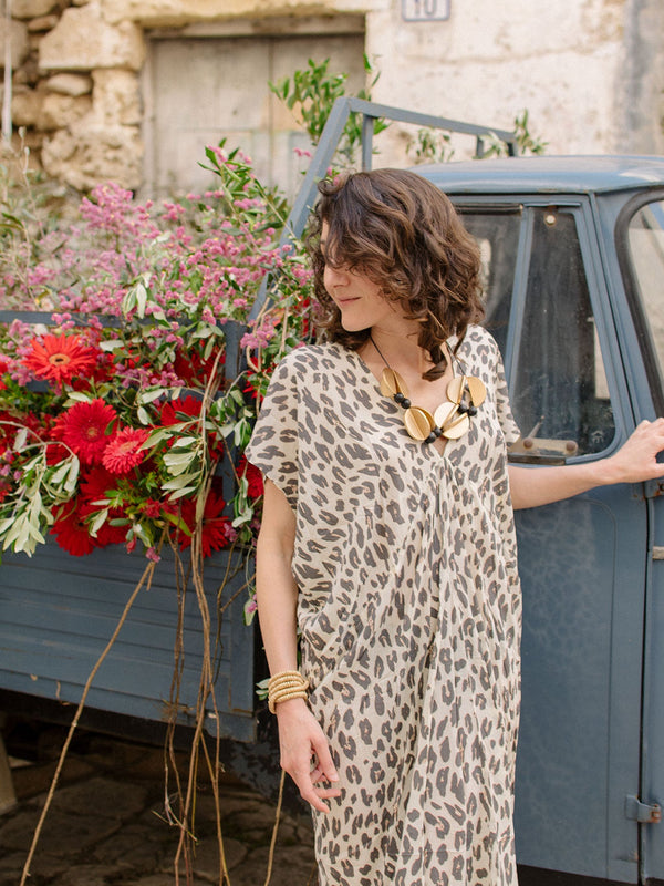 Caftano Camelia-leopardato-taglia unica-Bijondo