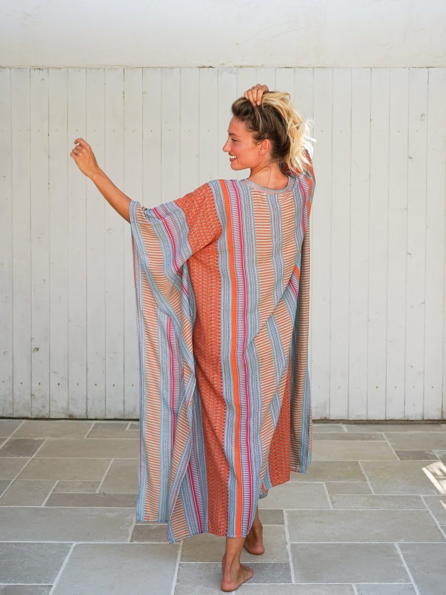 Caftano dettaglio ricamato rayon Sarita - arancione - Bijondo