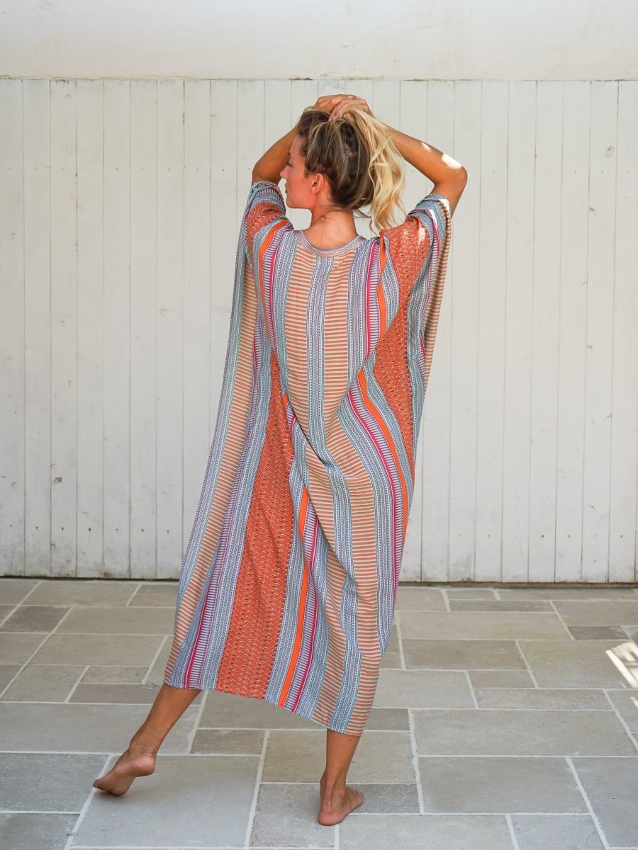 Caftano dettaglio ricamato rayon Sarita - arancione - Bijondo