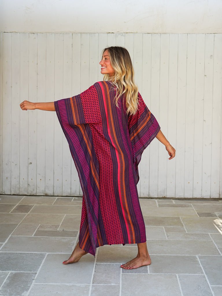 Caftano dettaglio ricamato rayon Sarita - fucsia - Bijondo